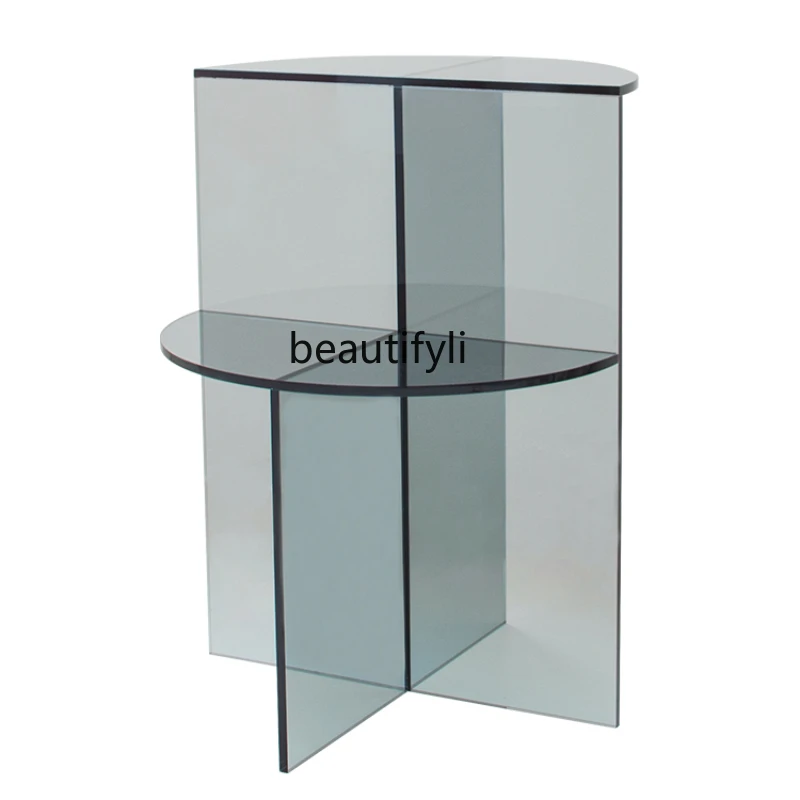 Designer Coffee Table Terrace Side Table Acrylic Transparent Small Coffee Table Creative Corner  Double-Layer Semicircle