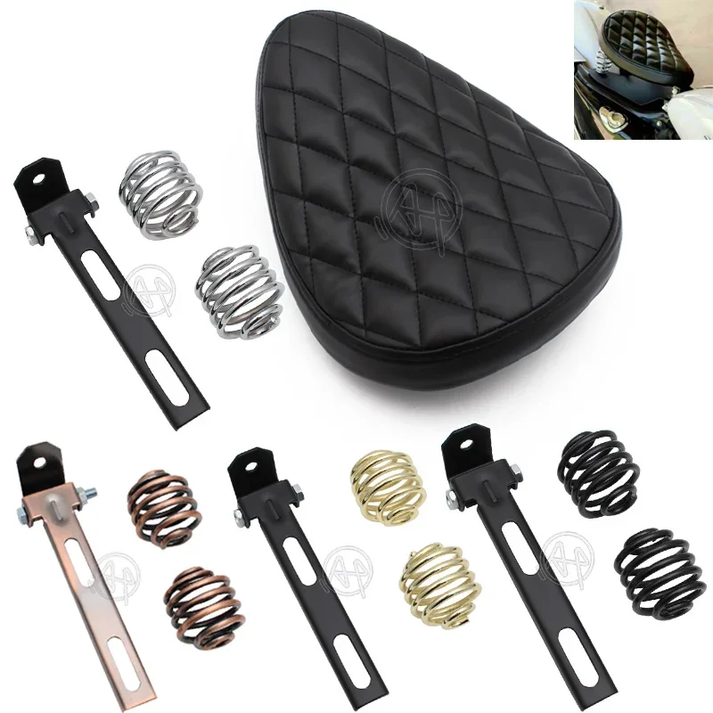 Motorcycle Retro Black Leather Old School Solo Seat+2