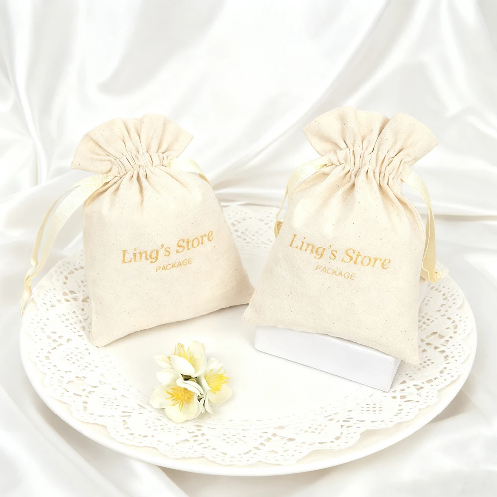 100 قطعة شعار شخصي مجوهرات حقيبة برباط الشريط هدية القطن الطبيعي حقيبة القرط حلقة مستحضرات التجميل التسوق السفر التعبئة والتغليف #3