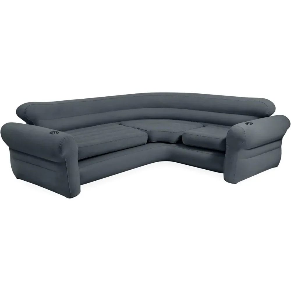 Inflatable Corner Sofa: L-Shaped Couch– Indoor Use – 2-in-1 Valve – 880lb Capacity – 101” x 80” x 30”, Gray