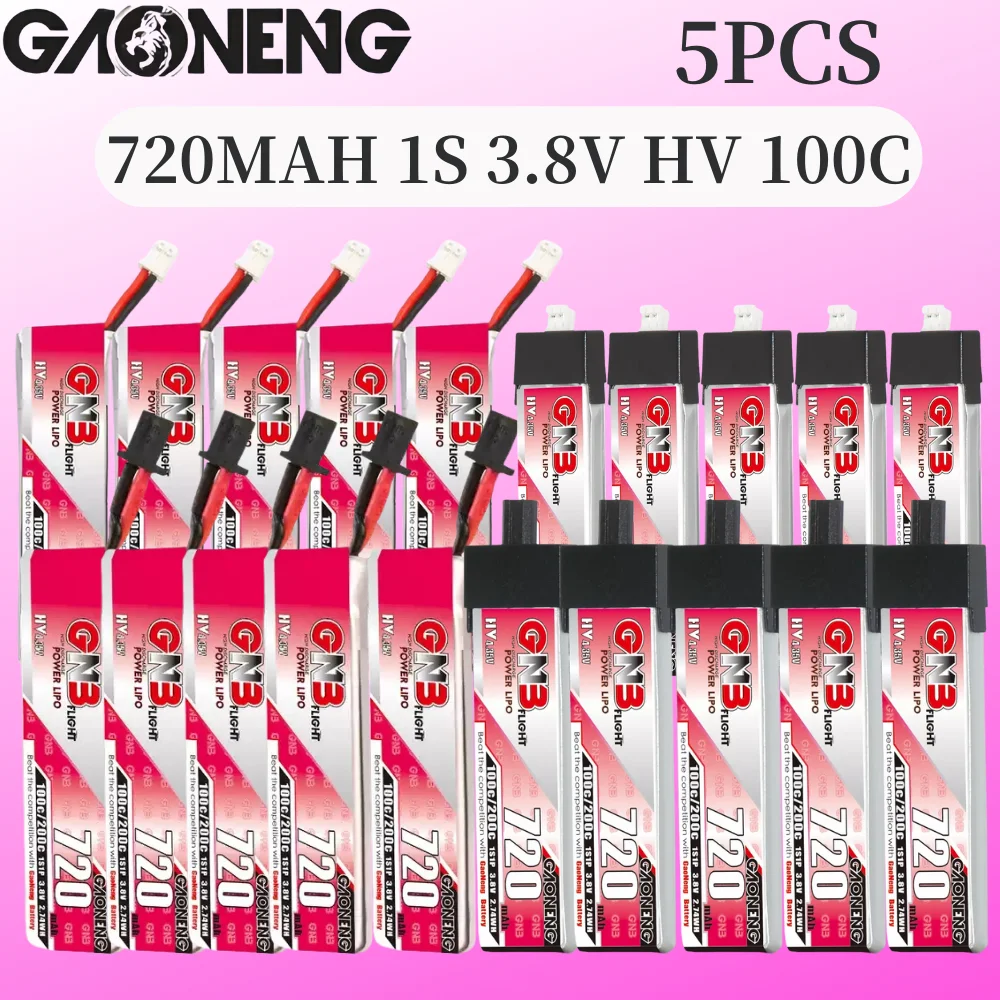 5 szt. Bateria Lipo GAONENG GNB 720mAh 1 s1p 3.8V 100C z wtyczką PH2.0/GNB27 do Mini RC FPV dron wyścigowy Whoop zestaw ze szkieletem zapasowy