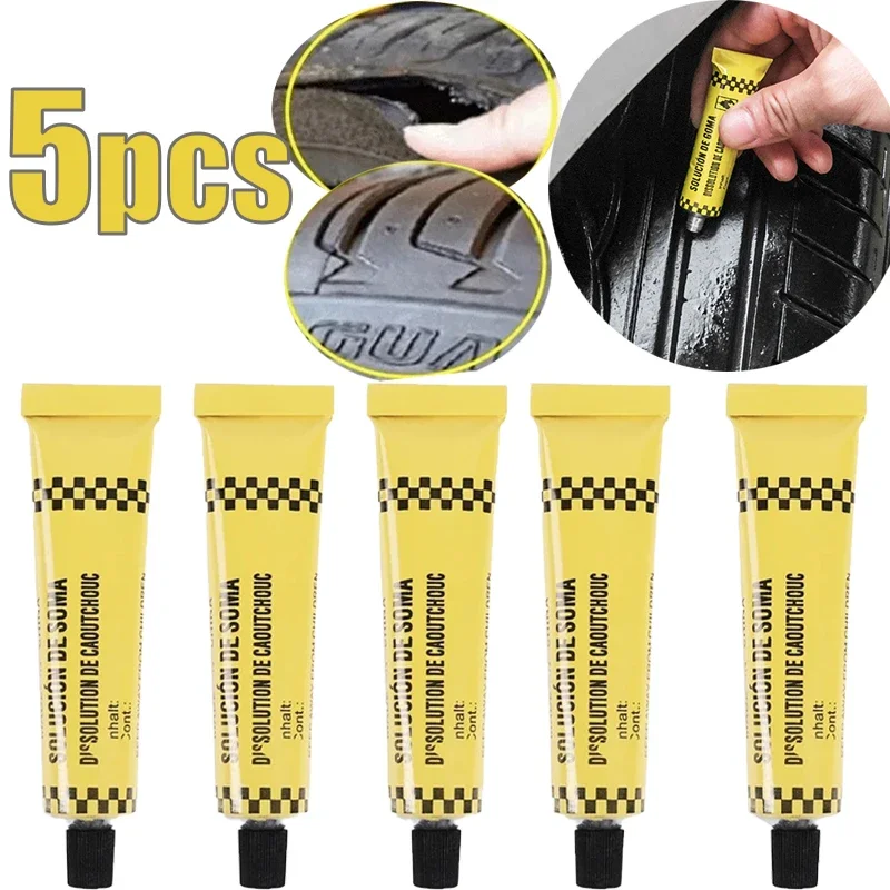 5pcs Automobile Tire Repairing Glue Inner Tube Puncture Kit Repair Cement Rubber Cold Patch Solution Motorcycle Bicycle