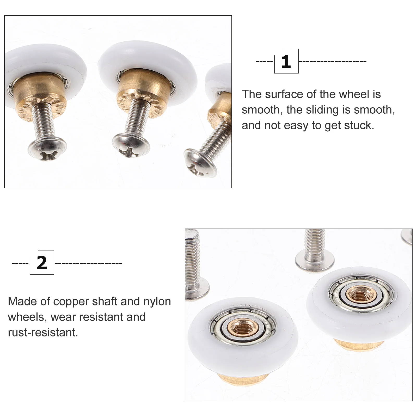 

4 Pcs Copper Shaft Shower Door Rollers Arc Sliding Glass Door Runners Bathroom Hardware 19MM Axle Screws Easy Install Sliding