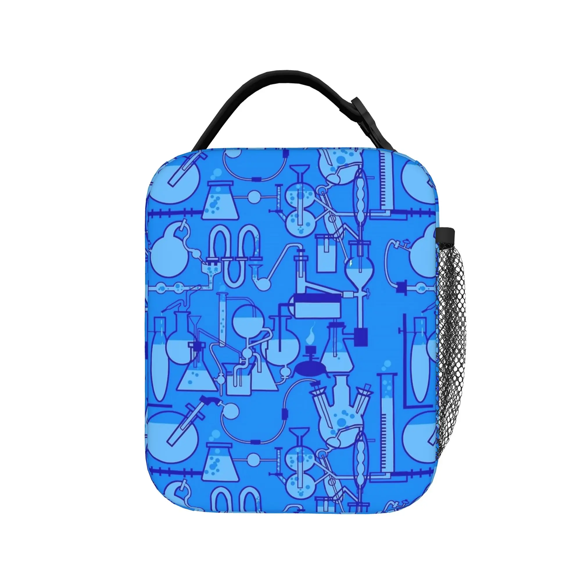 Chemistry Lab Science Equipment Pattern Lunch Bag School Zipper Thermal Tote Handbags For Girl Boy  Oxford Graphic Cooler Bag