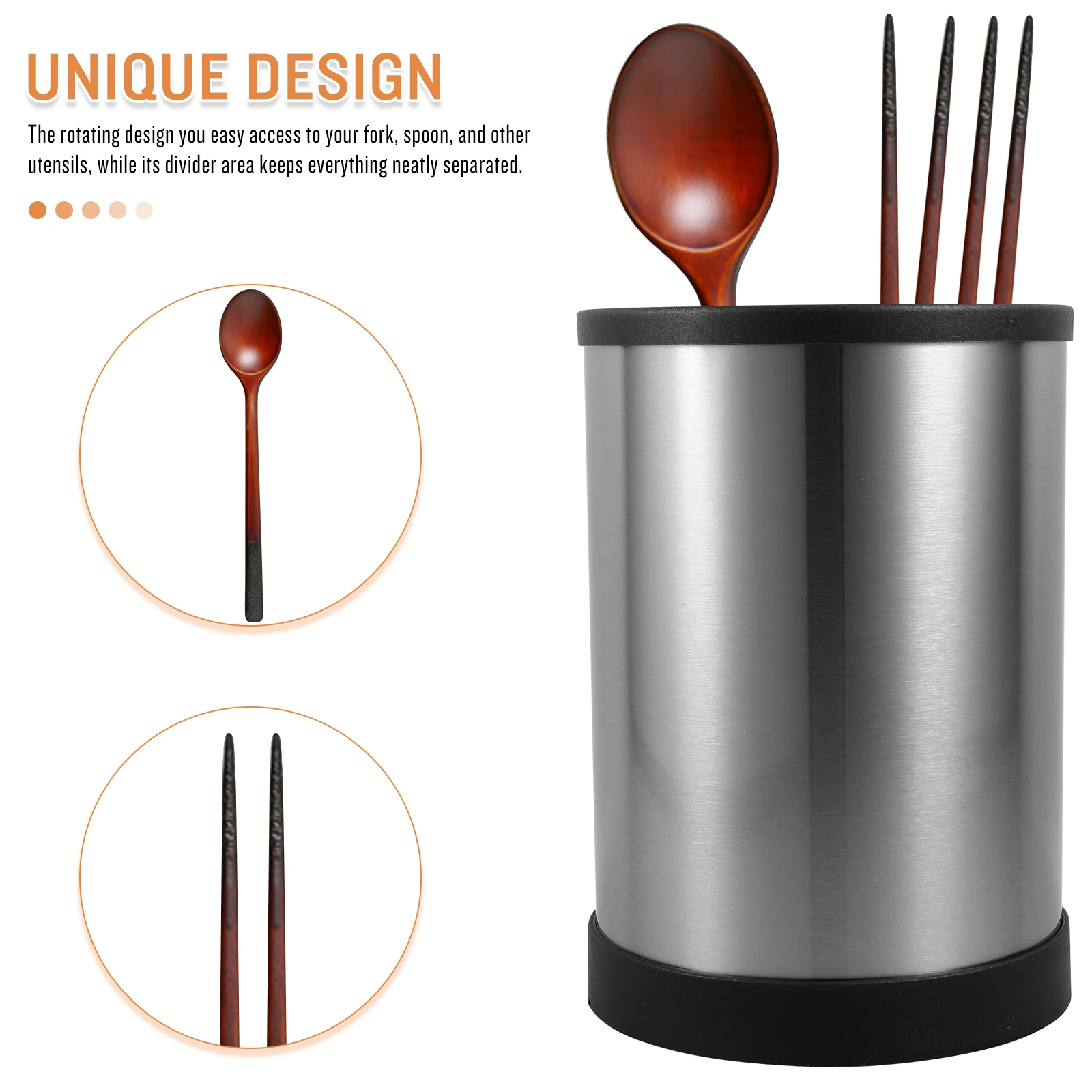 

Rotating Chopstick Holder Stainless Steel Kitchen Utensil Holder Removable Divider Cutlery Organizer Multi Grid Silverware