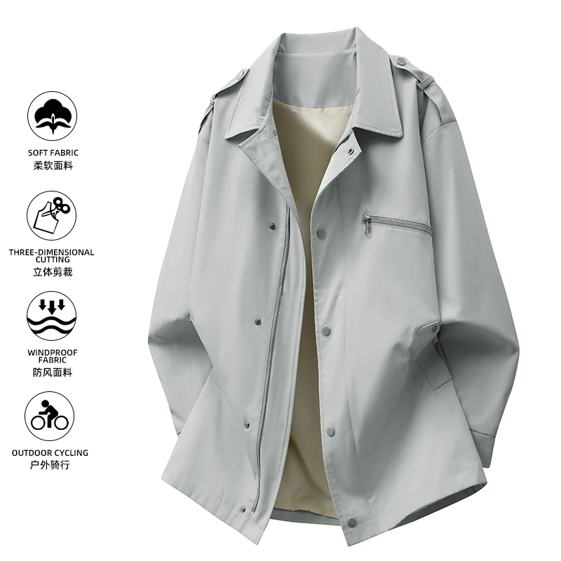 

Spring and Autumn Loose Fashionable Plus Size Medium Long Windbreaker for Men's Outdoor Cycling Leisure Windproof Coat Jacket