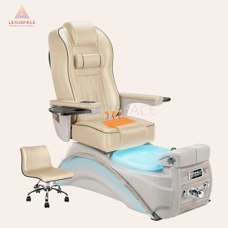Durable Luxury Manicure Table and Pedicure Chair with Stools in One Set for Nail Salon