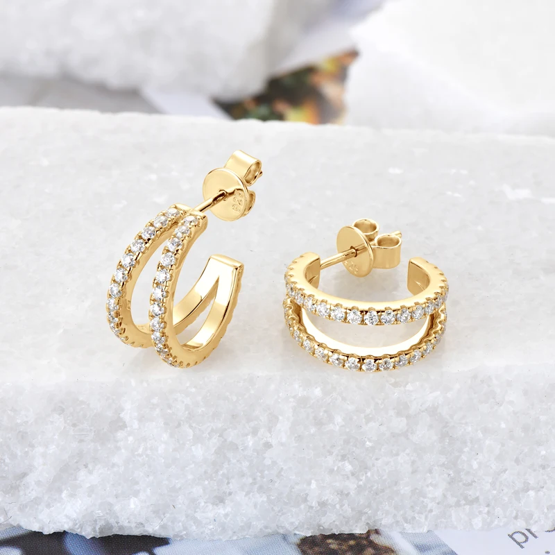 

100% Moissanite Split Huggie Earrings for Wome 1.4mm Diamond Christmas Earrings Real Silver 925 Half Hoops High Quality Jewelry