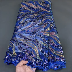 2024High Quality African Nigerian Lace Fabric Embroidery Tulle Pure Wedding Party Dress Guipure SequinsFor Sewing Beads 5yards