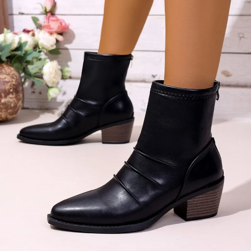 أحذية تشيلسي الفرنسية الرجعية 2025 خريف شتاء مزاجه عالية الكعب كتلة كعب البريدي بالإضافة إلى حجم الجوارب #5