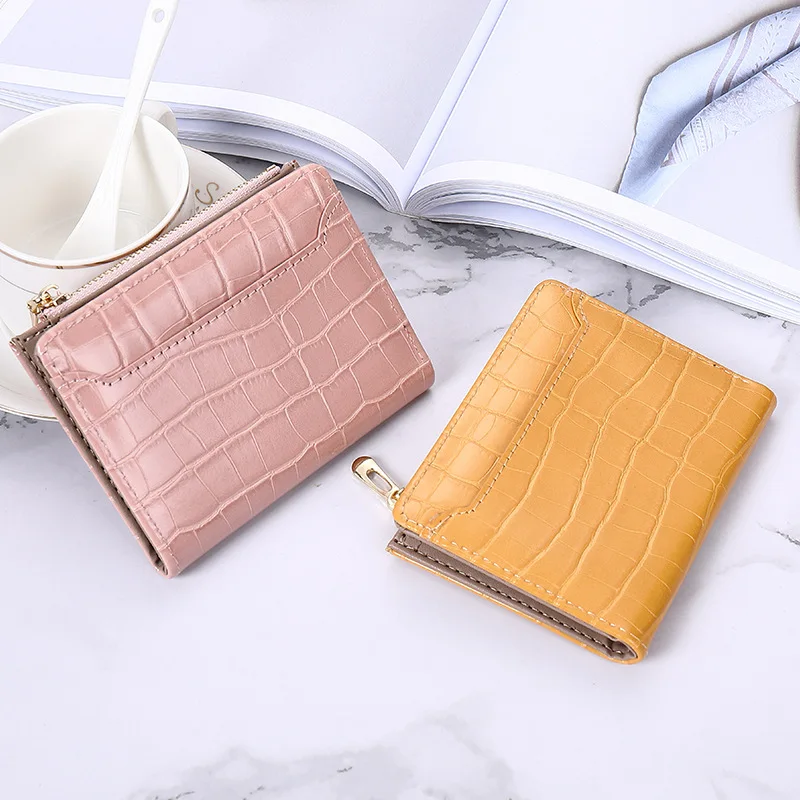 Pure Color Stone Pattern Short Ladies Wallet Zipper Simple Fashion Multi-card Slot High-end Wallet Clip Urban Style Soft Leather