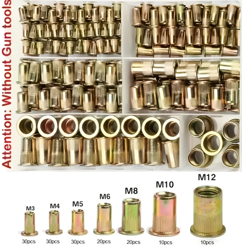 150-Piece Professional Colored Rivet Nut Tool Set Durable Manual Tools Various Sizes M3-M12 for Automotive And DIY Projects