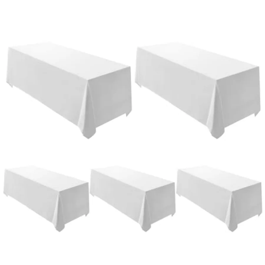 

5 Pack White Rectangle Tablecloth 90 x 132-inch Rectangular Polyester Table Cloth for Weddings Banquets or Restaurants
