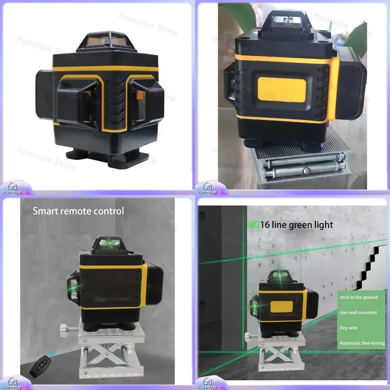 

16-Line 4D Green Laser Level with Self-Leveling Cross Line Projector for Construction Home Renovation DIY Wall Mounting