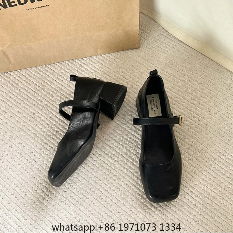 Designer Vintage Women Mary Jane Shoes Fashion Square Toe Shoes Spring Autumn Elegant Low Heels Sandals