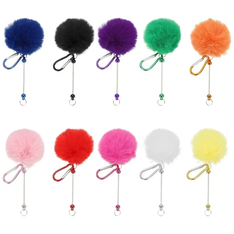 

B69A Красочный брелок-помпон с бусинами, женский, с флокированной застежкой для альпинизма, для активного отдыха, маленький инструмент, плюшевый аксессуар для сумки, подвеска-украшение