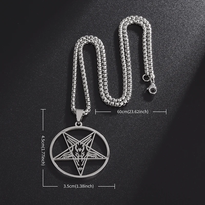 Classic Punk Goat Satan Round Pentagram Pendant Stainless Steel Necklace Amulet Jewelry Gift