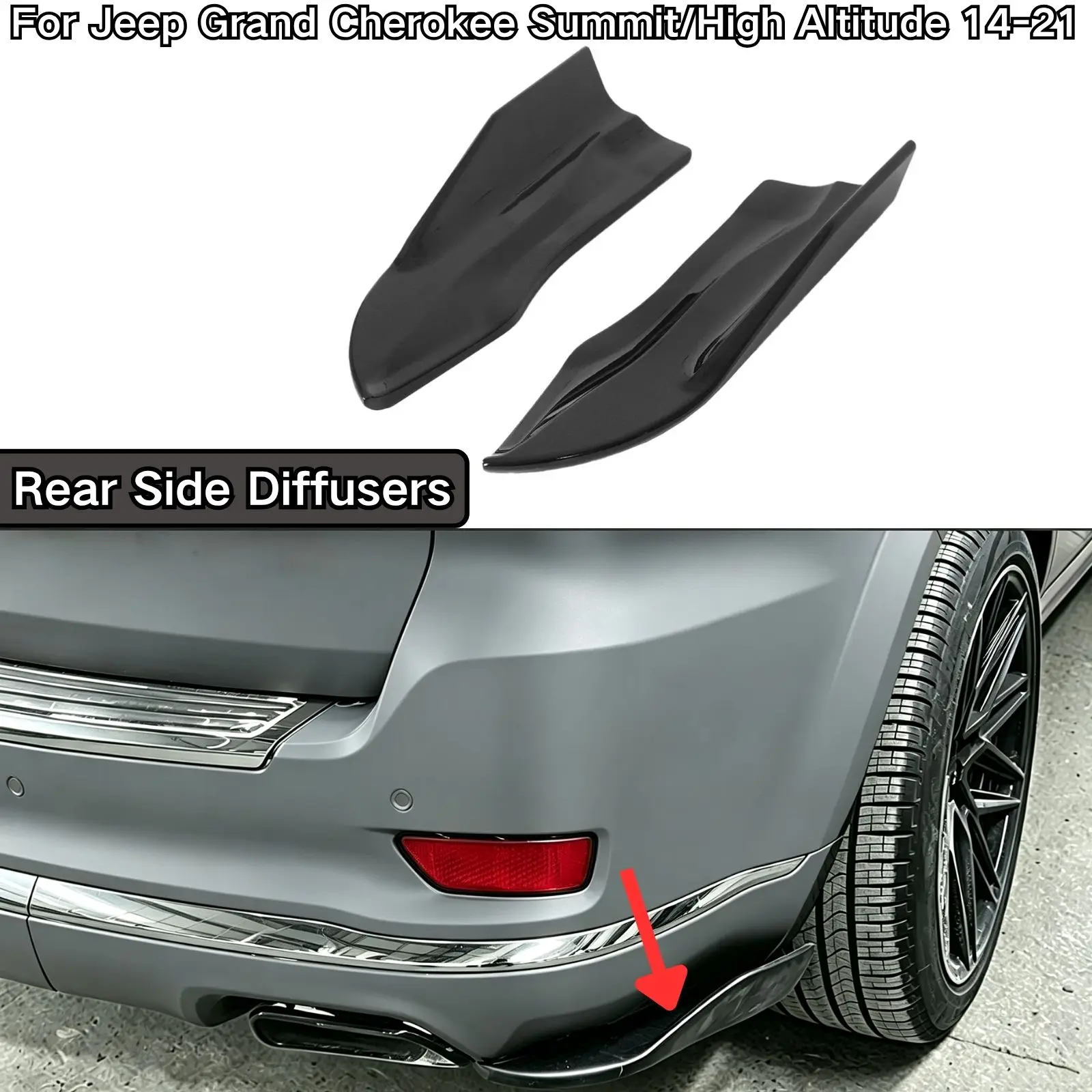 For Jeep Grand Cherokee Summit/High Altitude 2014-2021 Rear Side Diffusers Glossy Black Carbon Fiber Painted Car Accessories