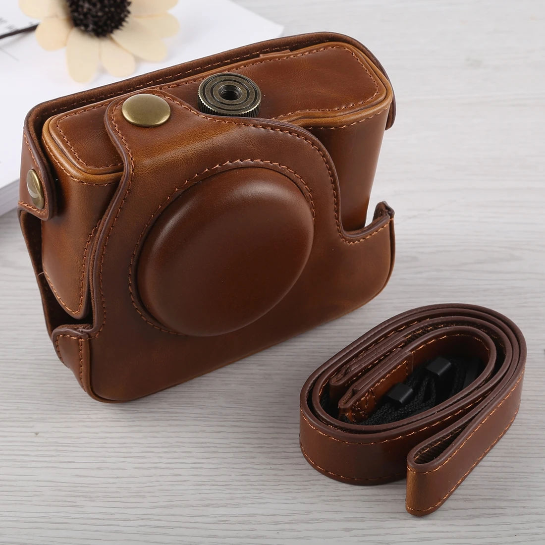 Full Body Protective Bag for Canon G16 Camera PU Leather Cover Case with Strap