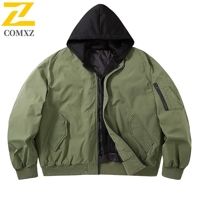 

COMXZ Men Down Jacket Casual Hooded Outdoor Mountaineering Thickened Warm Jacket Hiking Travel Cold Resistant Winter Down Coat