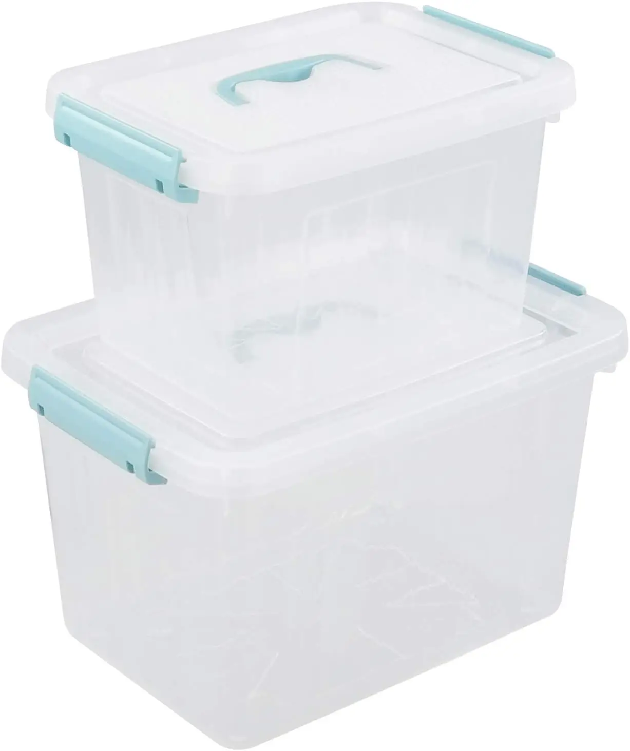 

12 Quart&6 Quart Clear Storage Bins with Lid and Mint Green Handle, Multipurpose Stackable Plastic