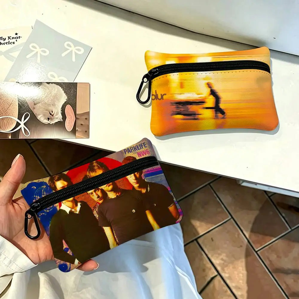Band Musik Rapper b-Blur Vintage Anti-fade Oxford Cloth Small Zipper Coin Bag Lightweight Hanging Wallet For Coins ID Cards