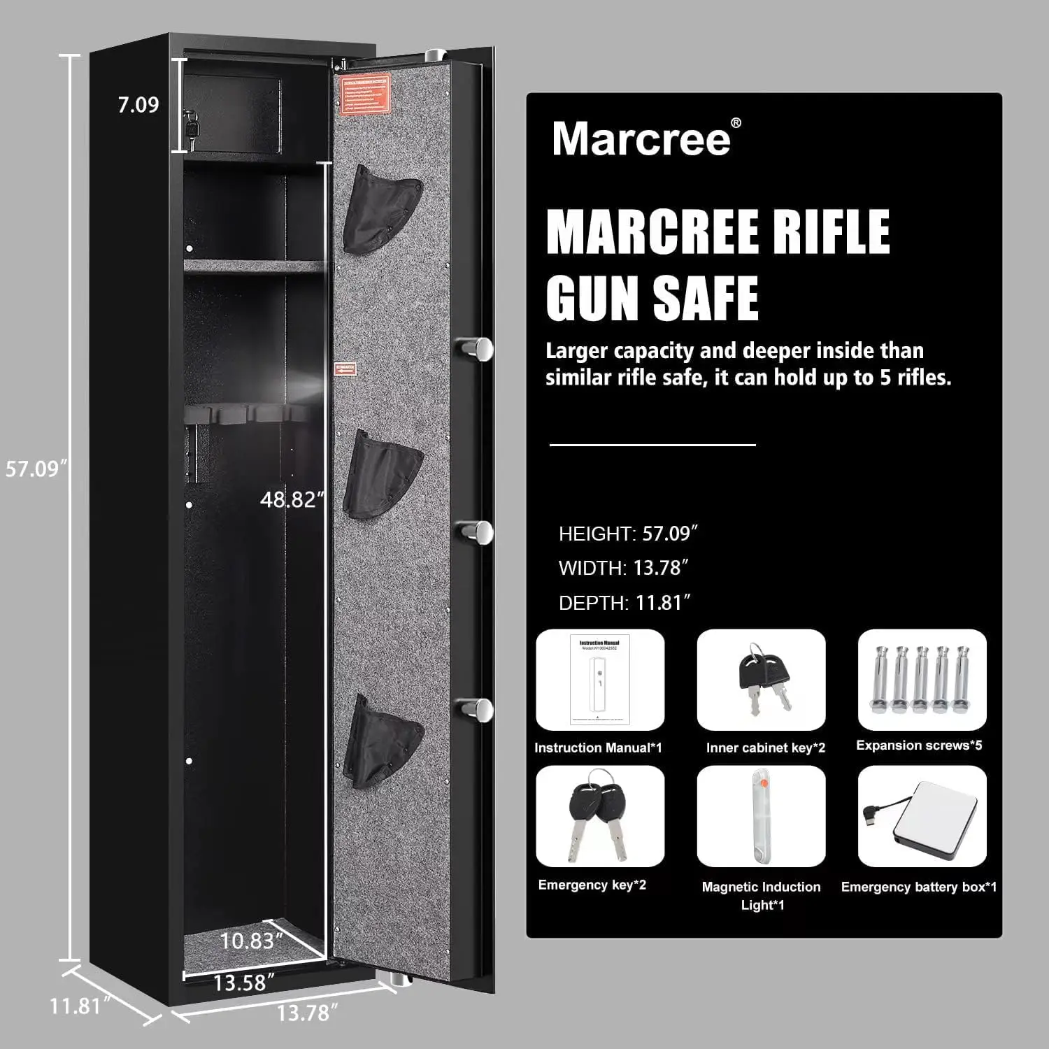 Digital Password Long Gun Safes,Rifle Gun Safe Quick Access 5 Gun Storage Cabinet for Home Rifles Shotguns, Adjustable Support F