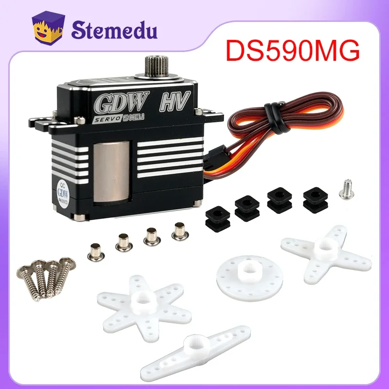 

DS590MG Digital Servo 12kg Coreless Motor GDW 4.8-8.4V Full Metal HV Steel Gear for 450-500 70E Helicopter Fixed-wing Robot Toys