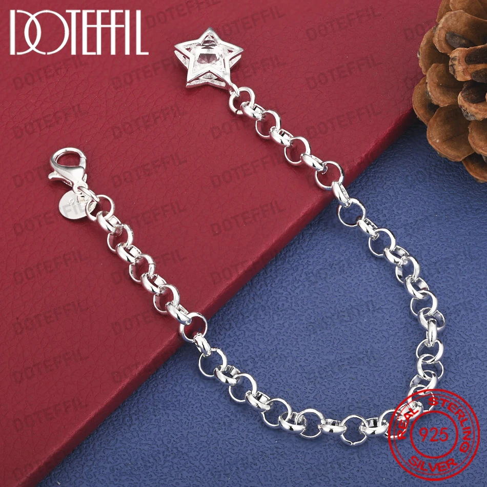 

DOTEFFIL 925 Sterling Silver Star Crystal Bracelet Shiny Fashion Jewelry for Women Girls