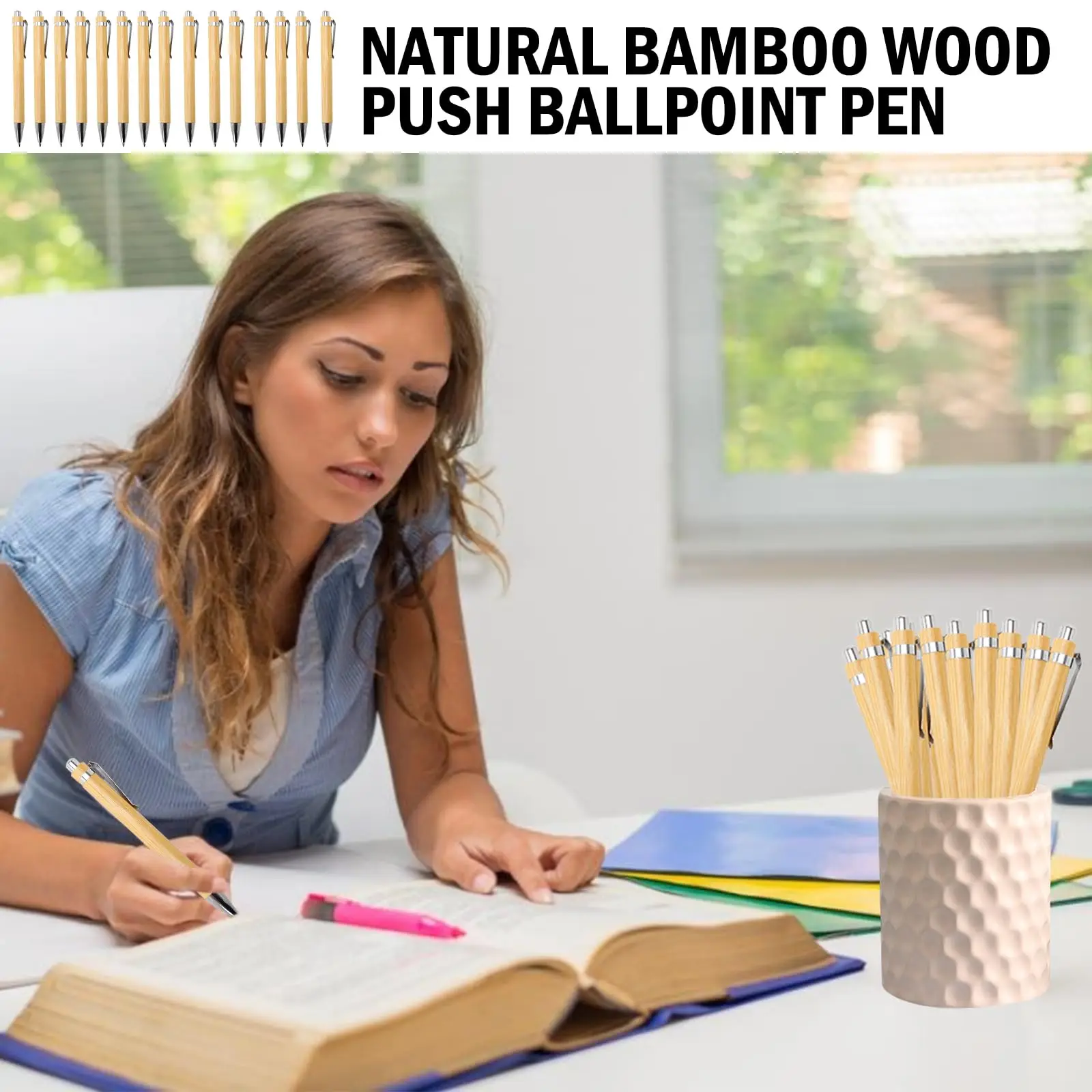 Imagem -04 - Bambu Caneta Esferográfica para Festa Artigos de Papelaria Material Escolar e de Escritório Presentes Empresariais 60 Pcs