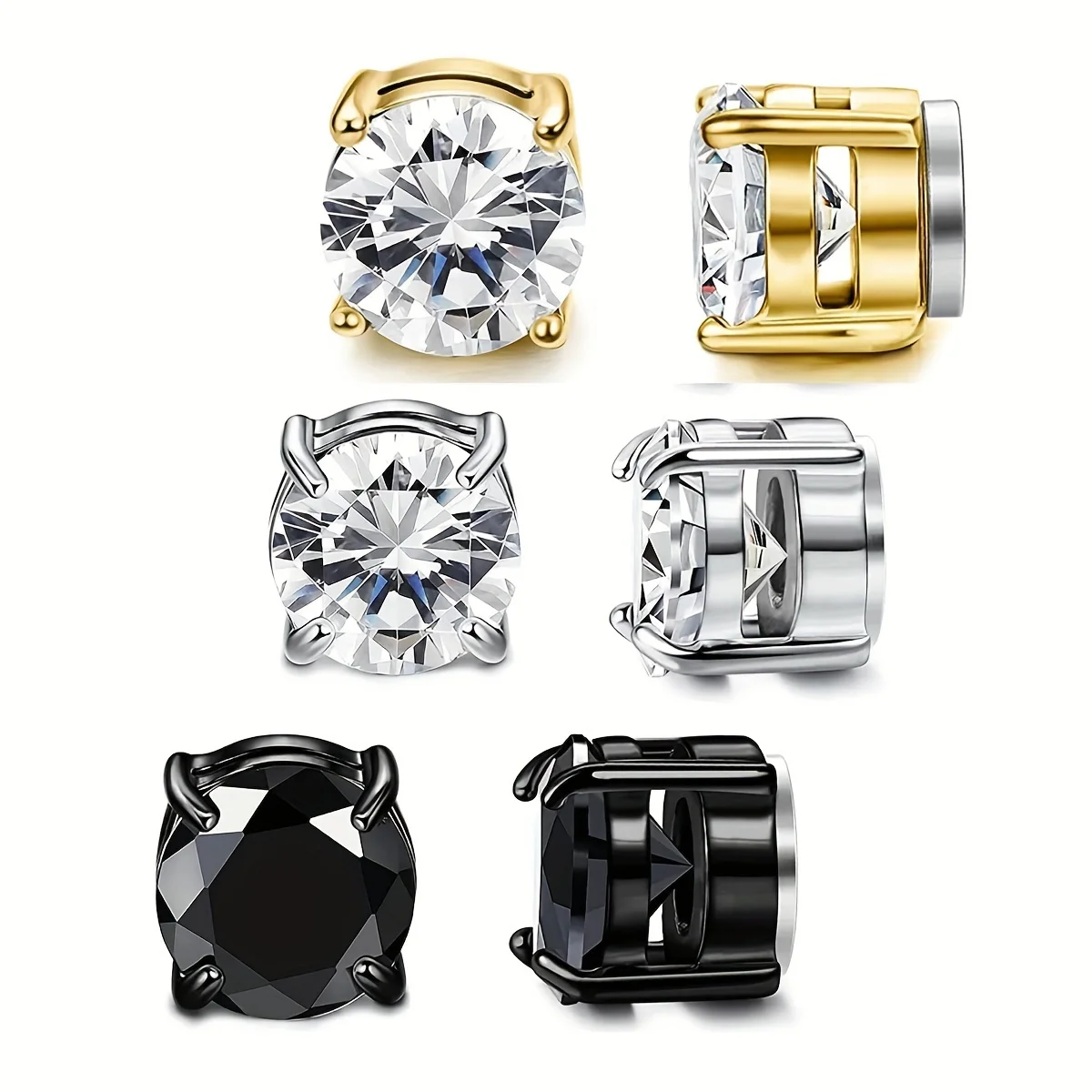 2-6pcs Stainless Steel 6mm Magnetic Stud Earrings For Men, Non-piercing Clip-on Earrings