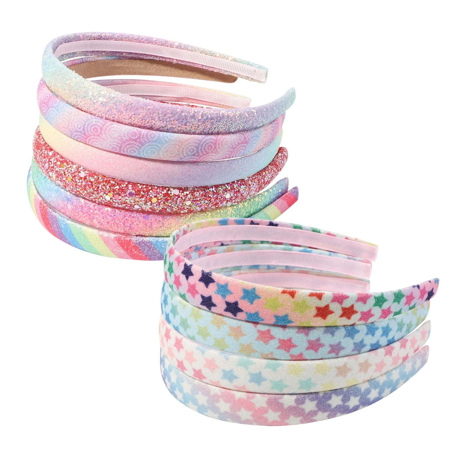 36pc/lot Gradient Color Girls Hair Clasp Headband For Women Metallic Girls Heart Print Rainbow Color Glitter Hair Band Hoops