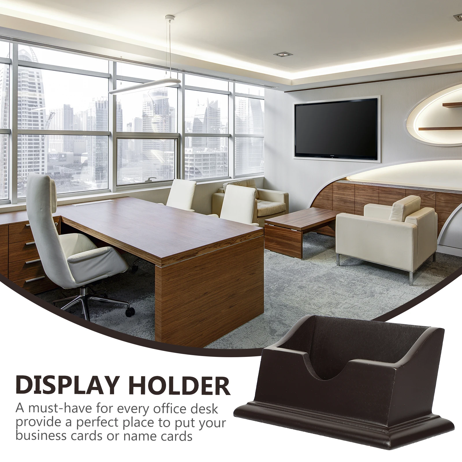 

Wooden Business Card Holder Multi-Functional Office Organizer Desktop Storage Stand Space-Saving Name Cards Container