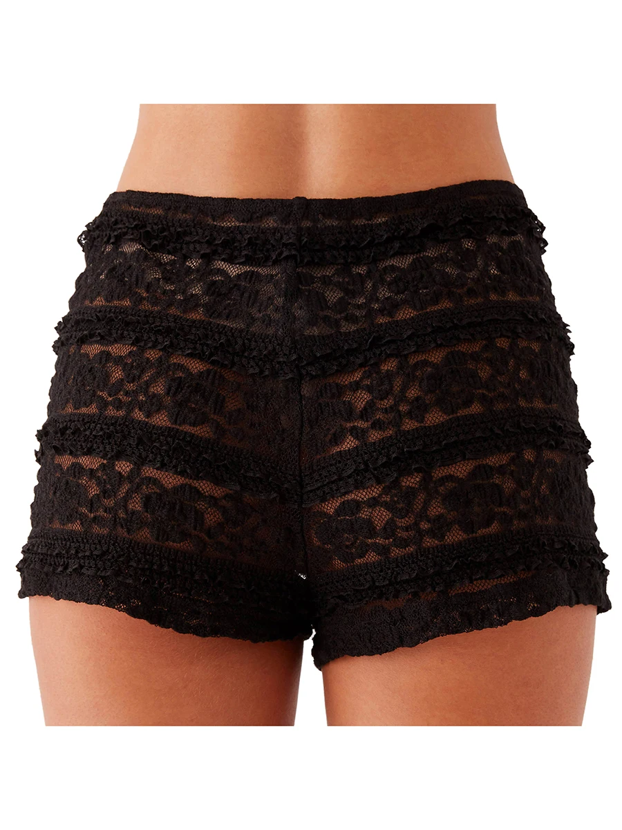 Women s Lace Shorts  Flower See Through Elastic Waist Mini Shorts for Summer Streetwear