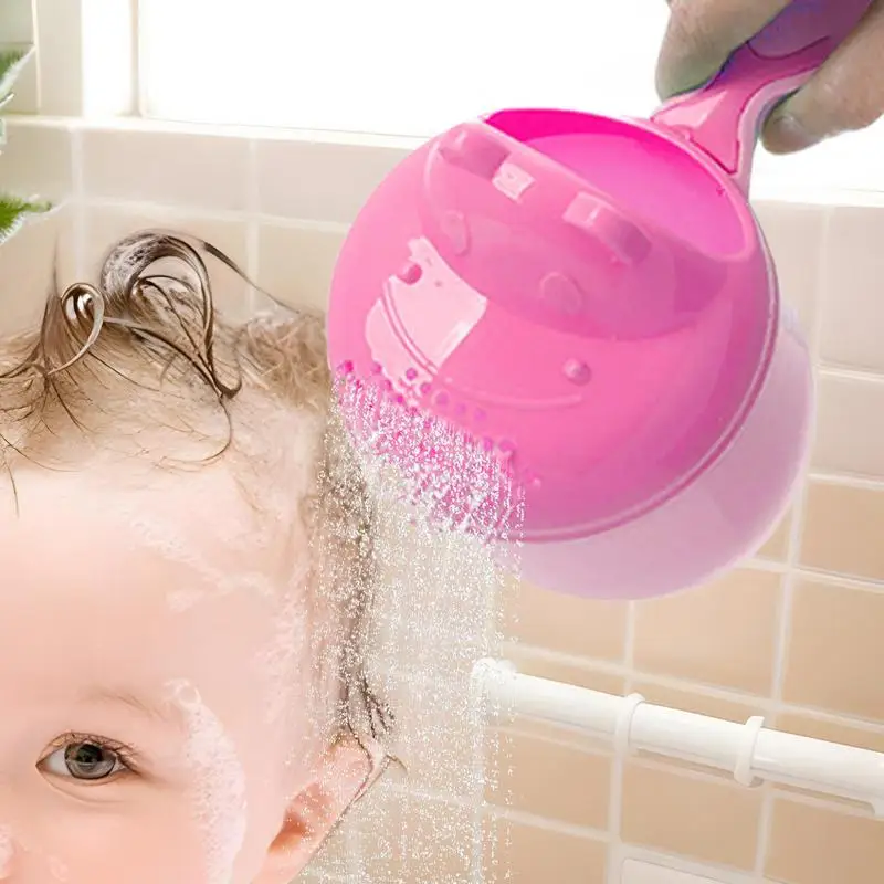 목욕을위한 아기 린스 컵 아기 목욕 부어 컵 두꺼운 만화 Pourer 어린이를위한 안전 머리카락과 목욕 시간 샤워를 씻는