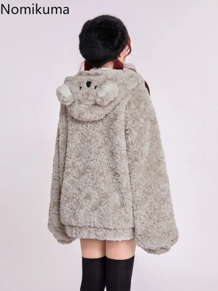 Lamb Wool Furry Cute Jackets Winter Clothes Women Thicked Hooded Kawaii Outwear 2024 Ropa Mujer Casual Fashion Warm Coat Tops