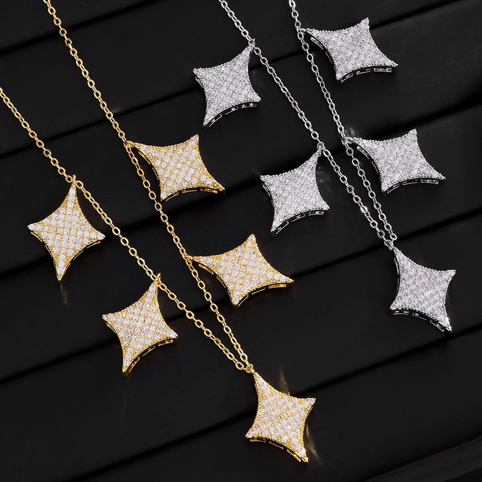 

Роскошное Y-образное колье-лариат с медной инкрустацией цирконами, цепочка на ключицу с четырехконечной звездой, полностью усыпанной бриллиантами