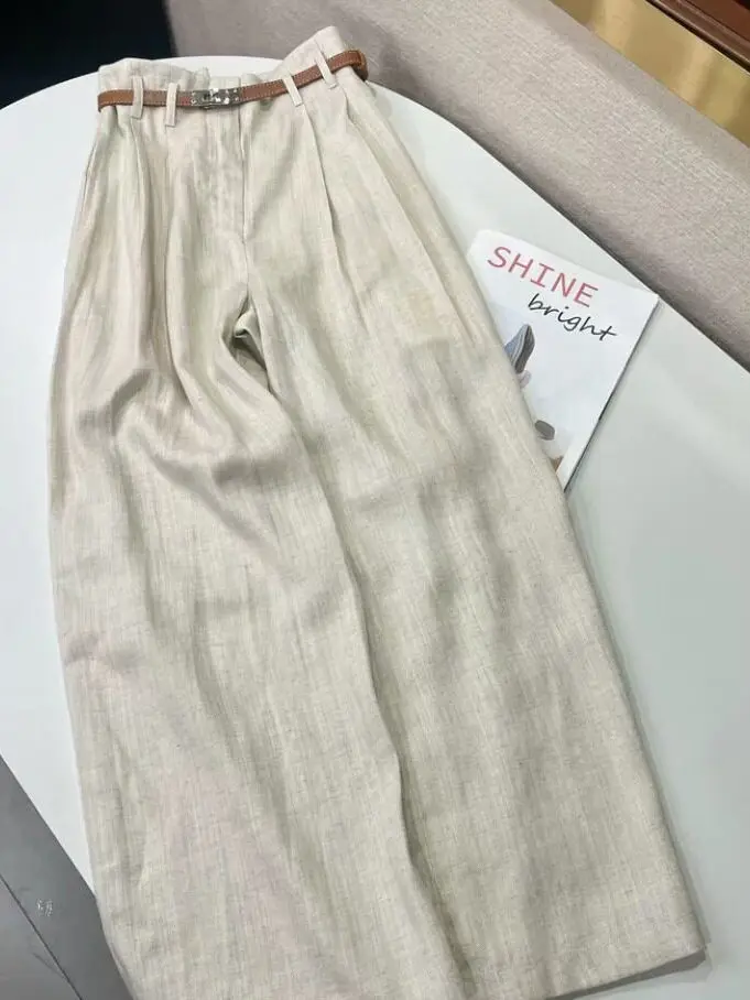 

High Waist Wide Leg Pants Women's Linen Straight Cut Loose Fit Summer 2026 Casual Trousers Versatile Casual Pants