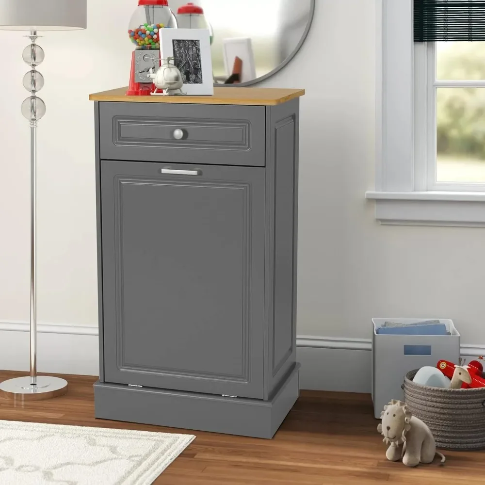 Tilt Out Trash Cabinet Free Standing Kitchen Wooden Trash Can New Upgrade Recycling Cabinet, Hideaway Trash Holder, Kitchen