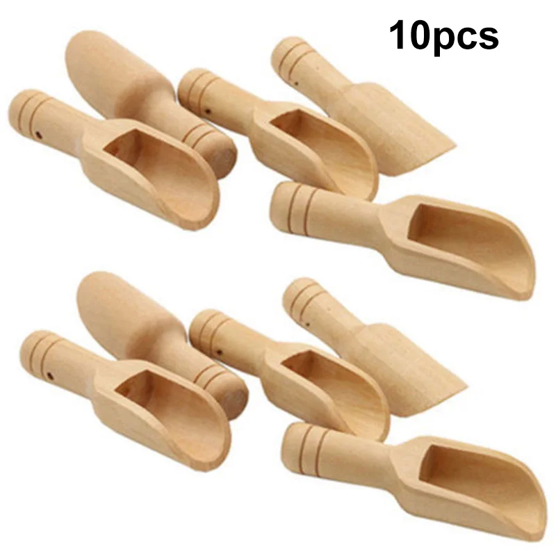 

10pcs/set Mini Salt Spoons Wooden Handle Salt Shovel Scoop Teaspoon Milk Powder Coffee Scoops Condiment Spoon Kitchen Utensils