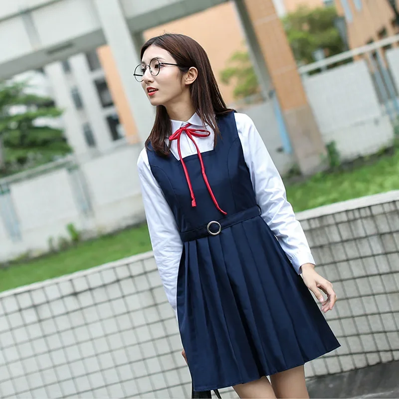 Japanese class uniform, school uniform, student uniform, corner placket, female white shirt sailor suit tank top dress dress set