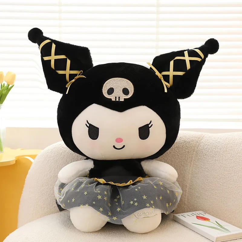 ตุ๊กตาผ้ากำมะหยี่ลายการ์ตูนน่ารัก Sanrioed สีดำทอง Kuromi Kitty ตุ๊กตาหนานุ่มใหม่สีดำทอง KT ตุ๊กตาแต่งงานของขวัญวันเกิดสำหรับเด็ก