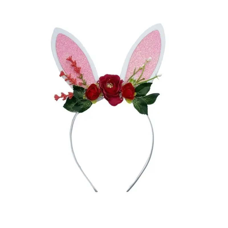 652F Sweet Hair Accessories Women Students Live Broadcasting Hairband Sequins Rabbit Ears Headbands Flower Easter Hair Hoop