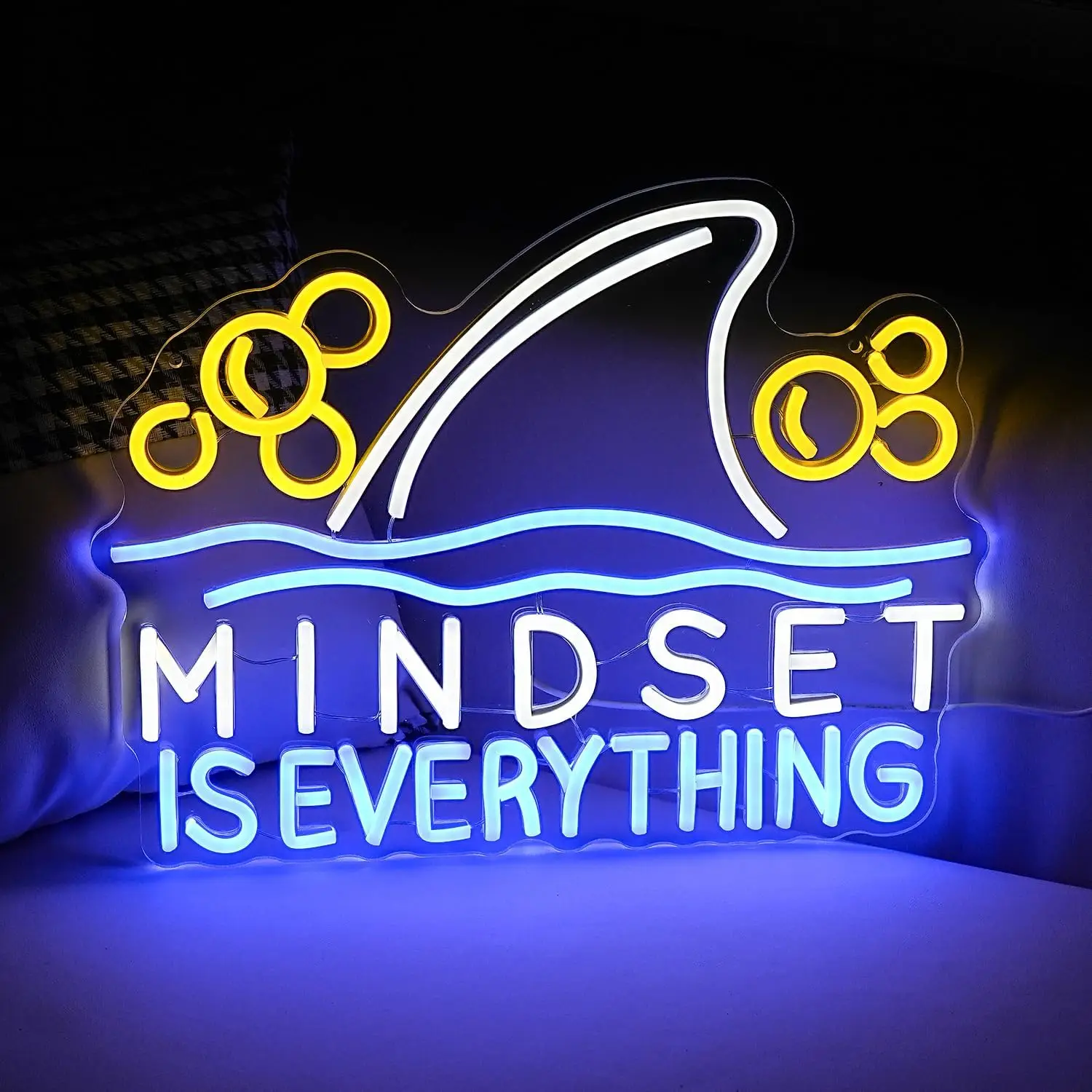 Mindset is Everything Neon Sign Dimmable Led Fish Shark Light Up Sign Wall Decor for Classroom Office Bedroom School