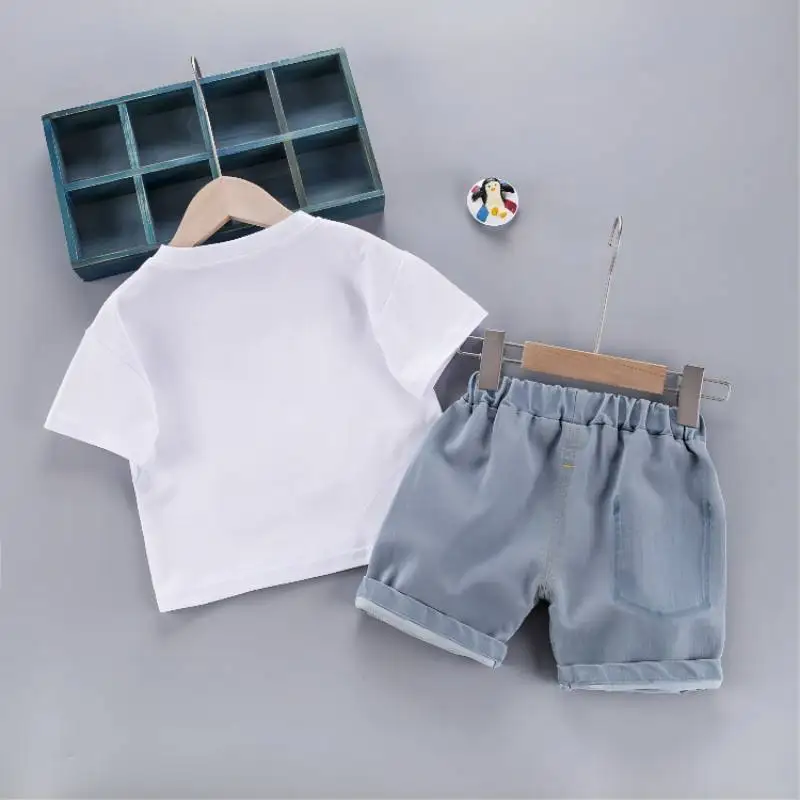 Summer Cotton Baby boys Clothing Suits Childrens girls Tshirt +Denim Shorts 2 Pcs Clothes sets