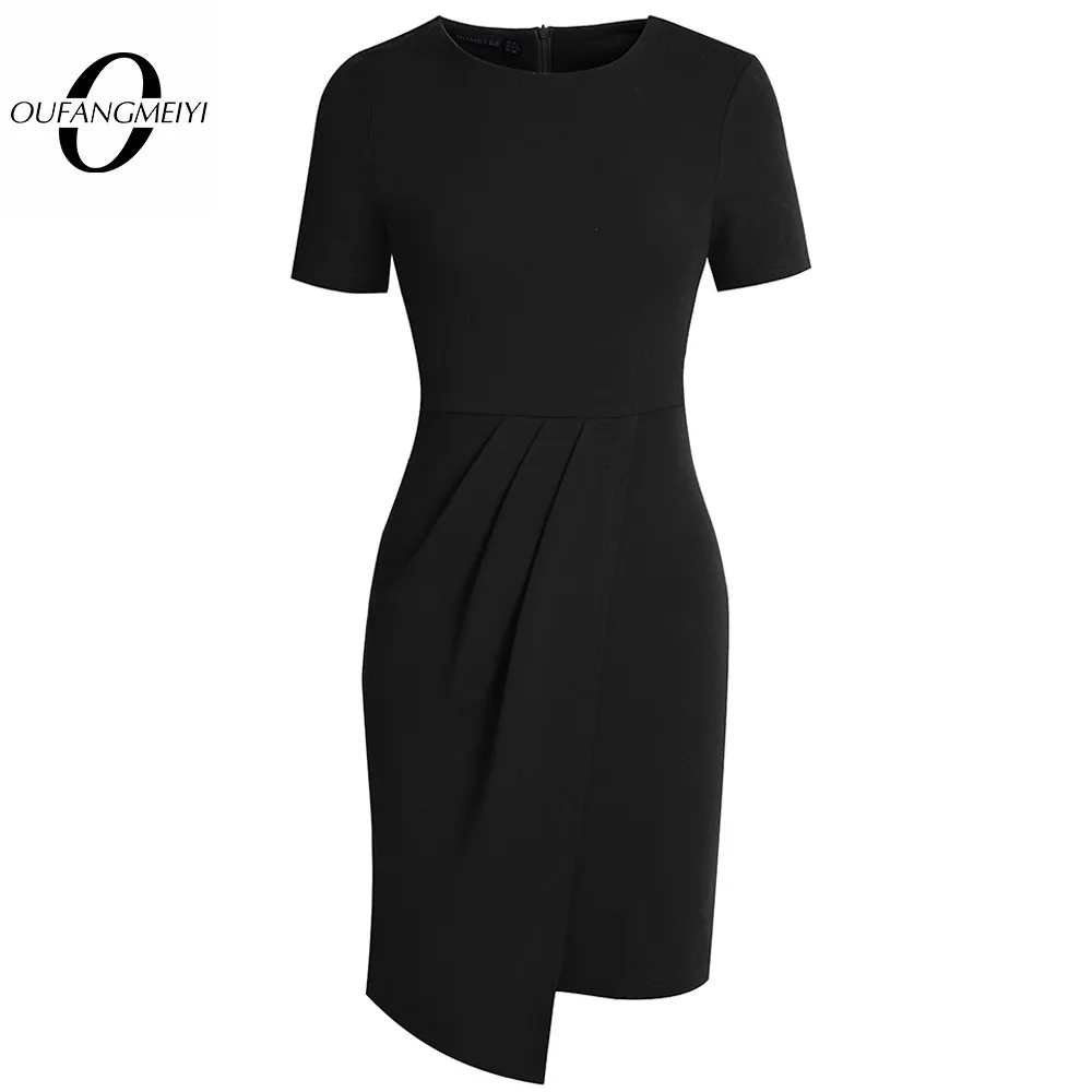 

Summer Women Fashion Pure Color Short Sleeve Dresses Business Work Elegant Sheath Slim Dress EB804