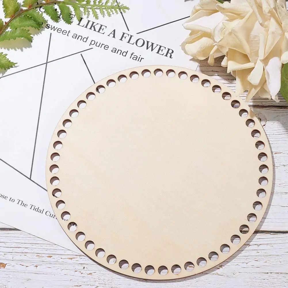 2-teiliges kreatives handgefertigtes kreisförmiges Korbbboden, DIY-Aufbewahrung, natürlicher Holzboden, Taschenbrett, Haken, gewebte Taschensockel, Heimdekoration