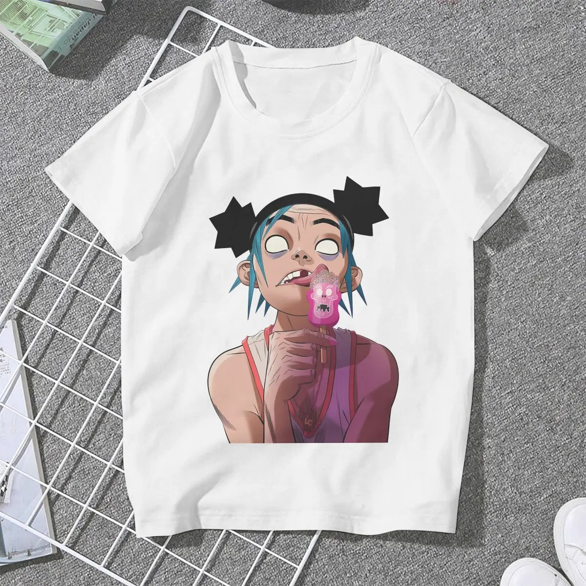 Band Gorillaz Lightweight Ice Cream T Shirt Vintage Punk Women's Polyester Tshirt O-Neck