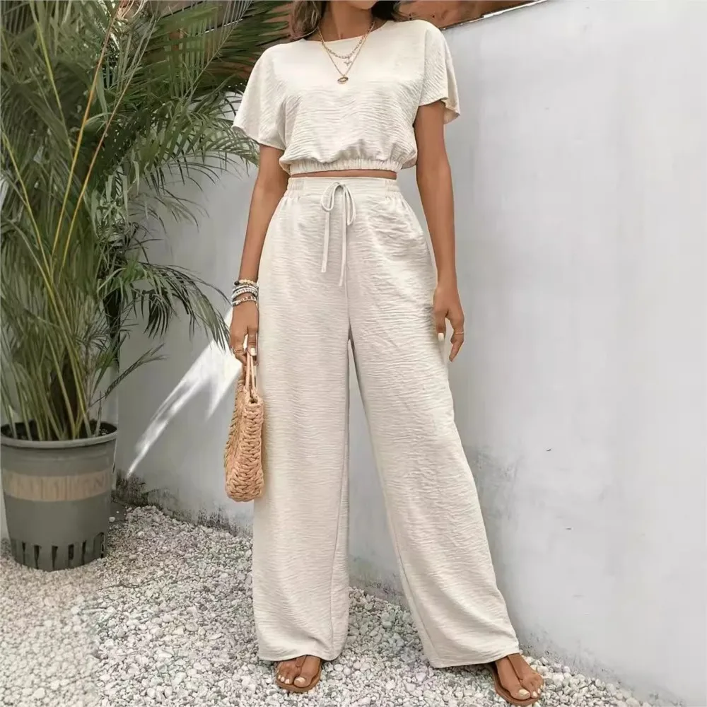 

Fashion Sexy Ultra-short Tops Long Pants Two-piece Set Women's Spring Summer Unique Elegant New Female Office Long Pants Set