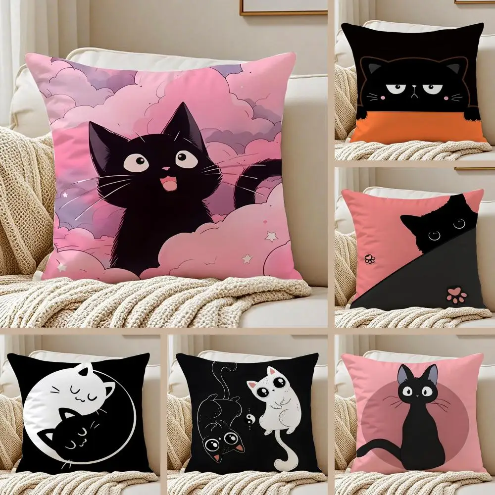 Cartoon Cat Surprise Accompanying Print Cushion Cover Pillowcase Anti-dustmite living Room Sofa Decor Cushion Room